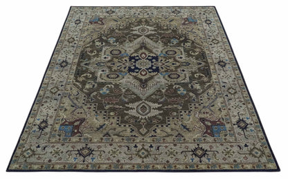 Custom Made Antique Style Brown, Beige and Blue Traditional wool Area Rug.