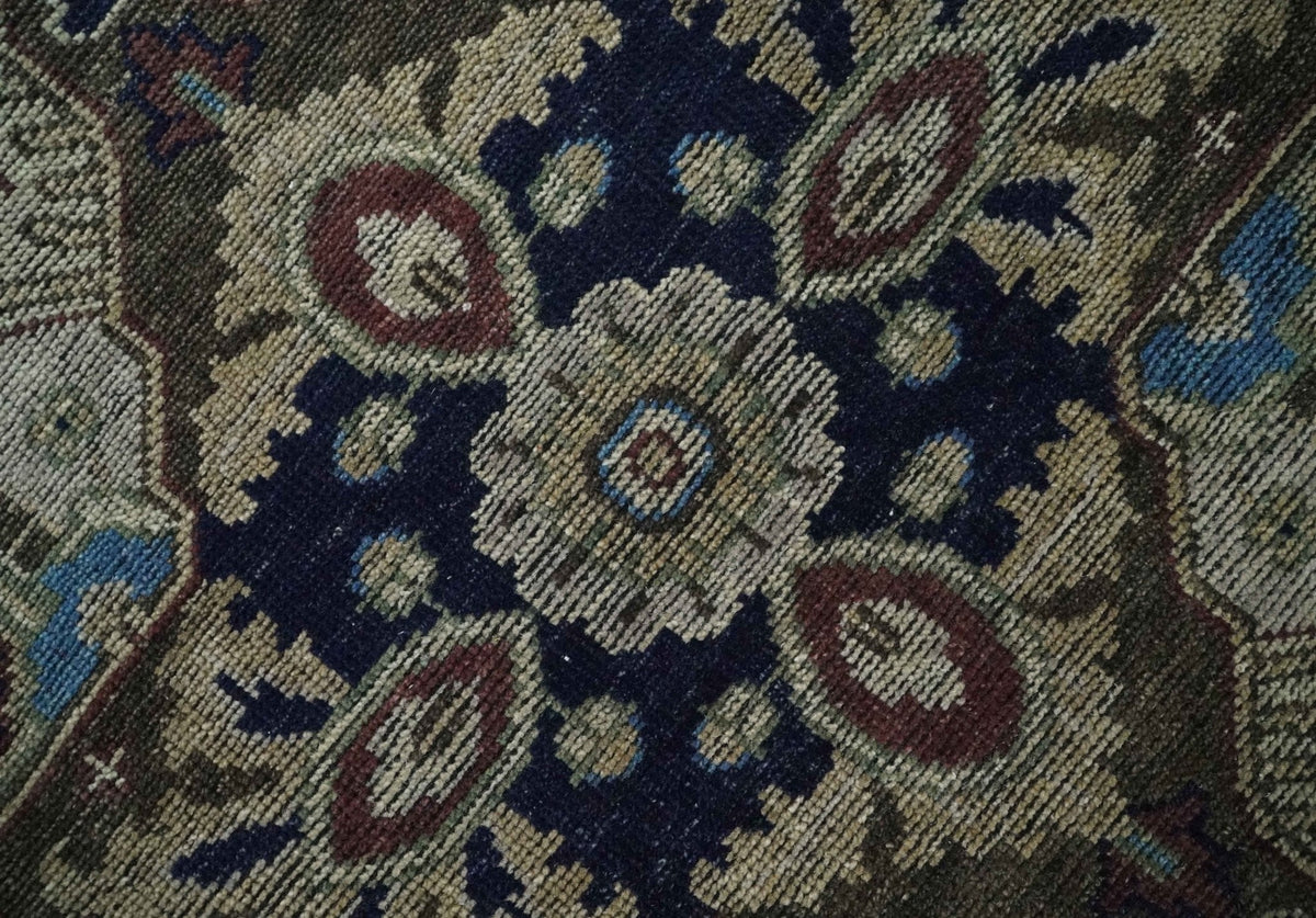 Custom Made Antique Style Brown, Beige and Blue Traditional wool Area Rug.