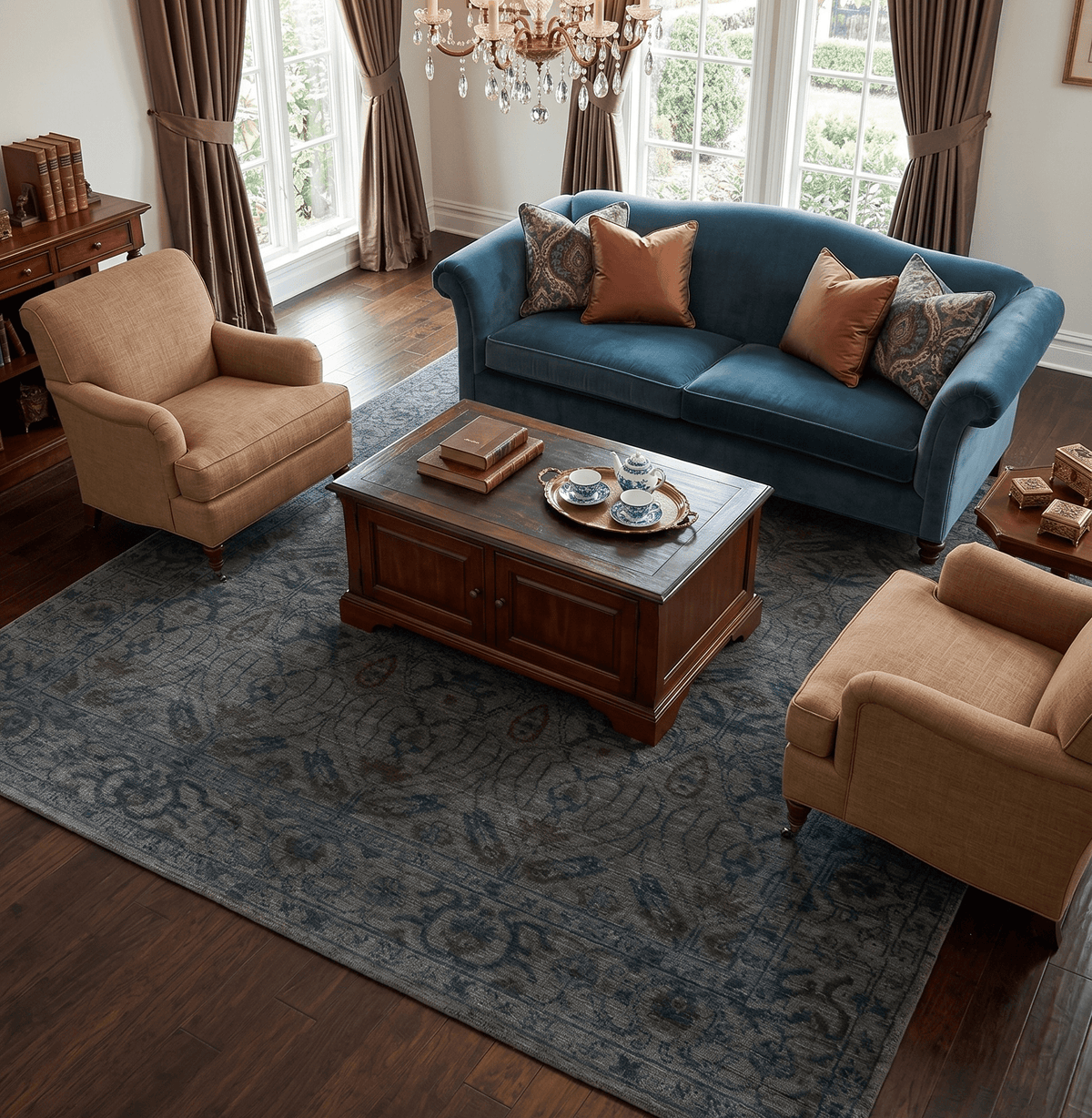 Custom Made Antique Style Gray, Taupe and Gray Traditional Design wool Rug.