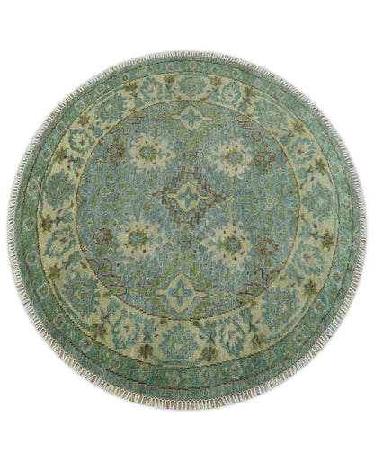 Custom Made Antique Style Green and Silver Hand knotted Traditional Oriental Oushak wool Area Rug.