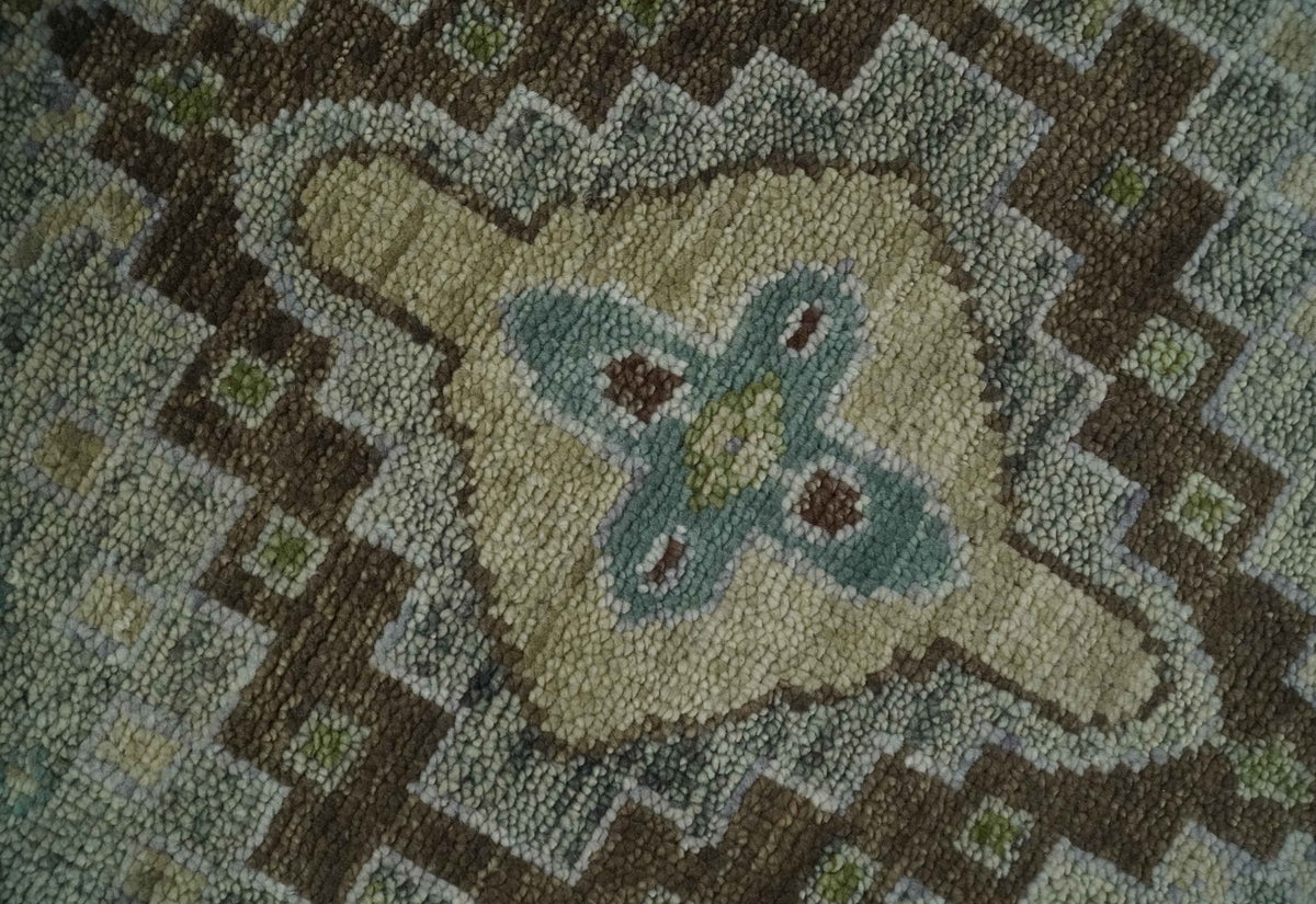 Custom Made Antique Style Green and Silver Hand knotted Traditional Oriental Oushak wool Area Rug.
