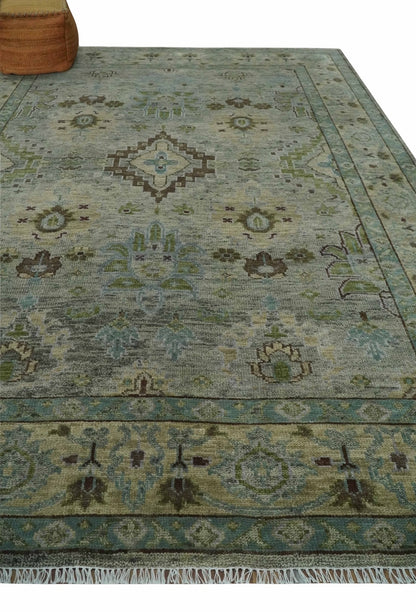 Custom Made Antique Style Green and Silver Hand knotted Traditional Oriental Oushak wool Area Rug.