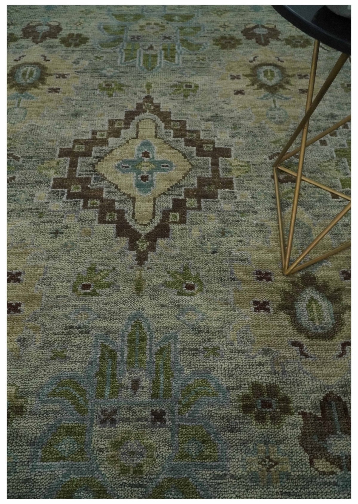 Custom Made Antique Style Green and Silver Hand knotted Traditional Oriental Oushak wool Area Rug.