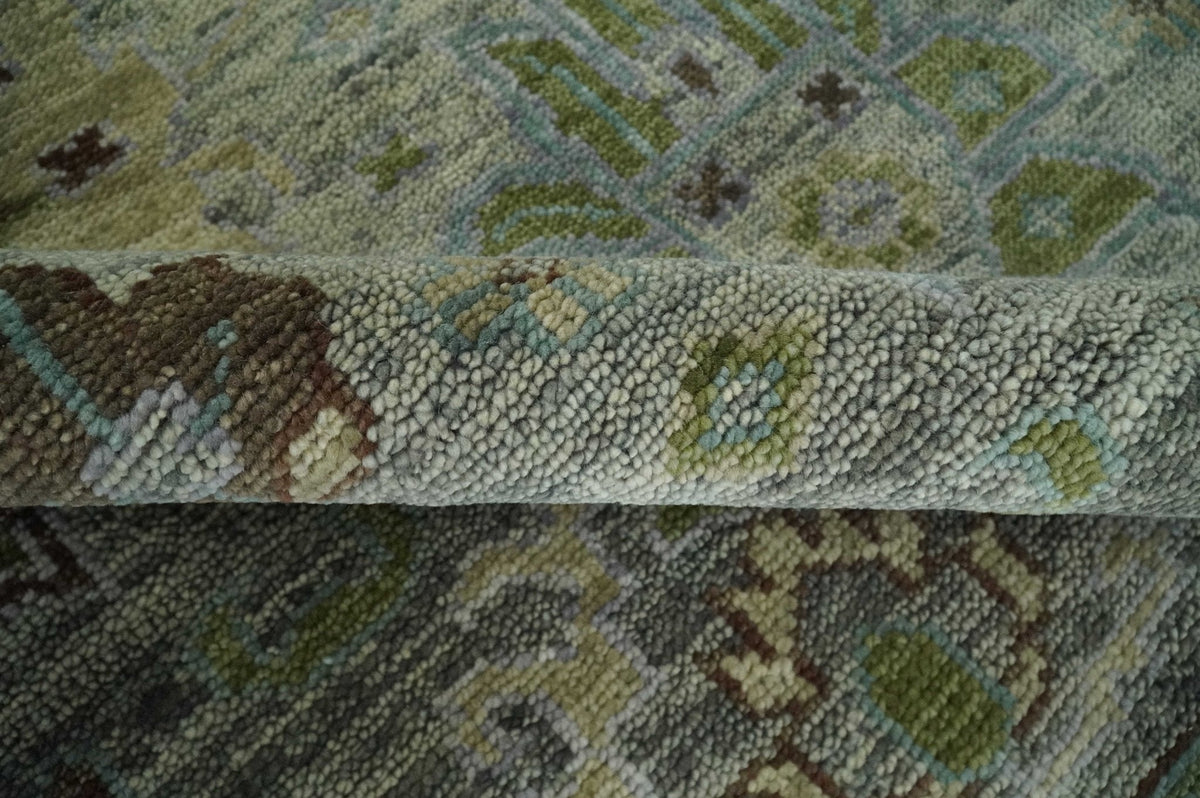 Custom Made Antique Style Green and Silver Hand knotted Traditional Oriental Oushak wool Area Rug.