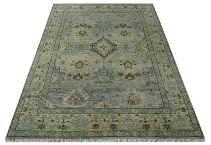 Custom Made Antique Style Green and Silver Hand knotted Traditional Oriental Oushak wool Area Rug.