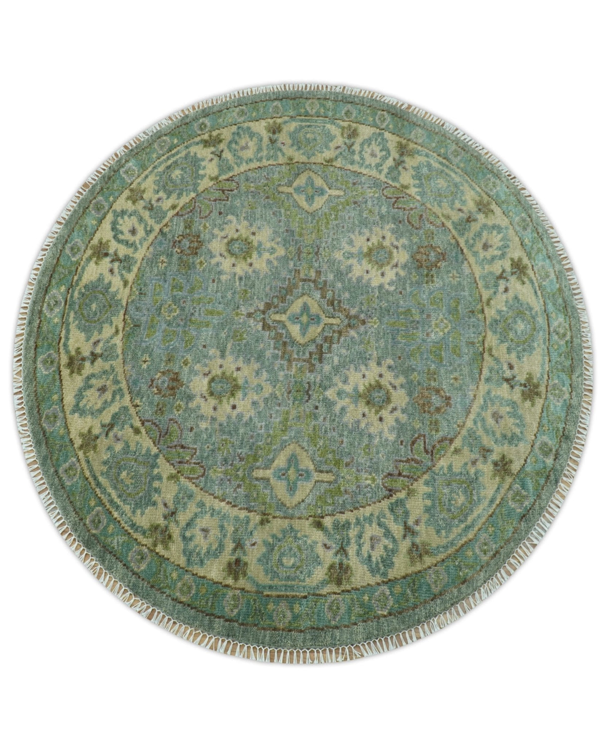Custom Made Antique Style Green and Silver Hand knotted Traditional Oriental Oushak wool Area Rug.