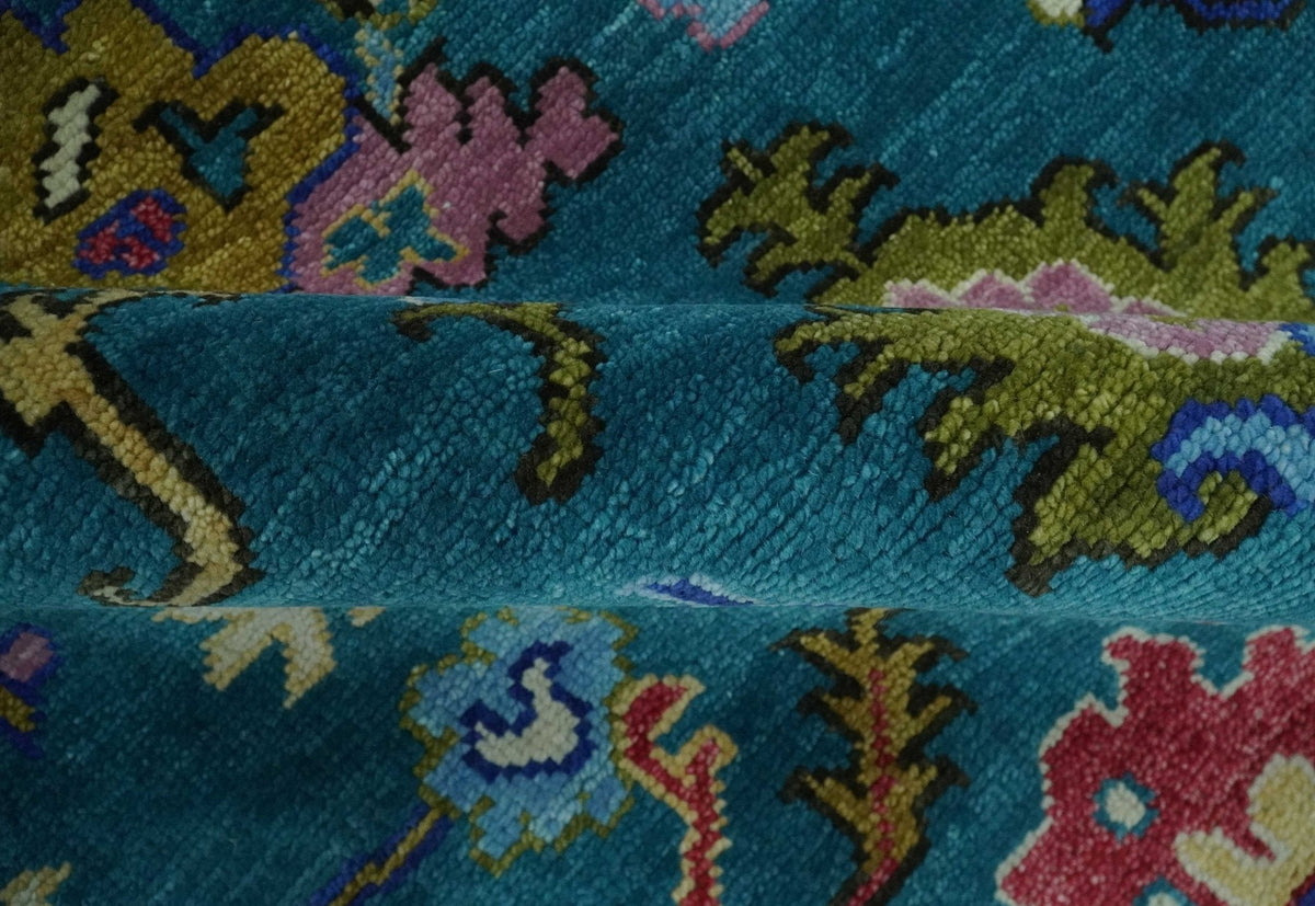 Custom Made Antique Style Hand Knotted Teal and Purple Traditional Oushak Multi Size Wool Rug.
