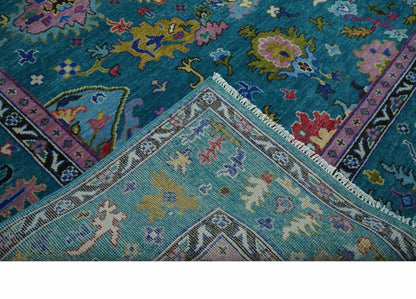 Custom Made Antique Style Hand Knotted Teal and Purple Traditional Oushak Multi Size Wool Rug.