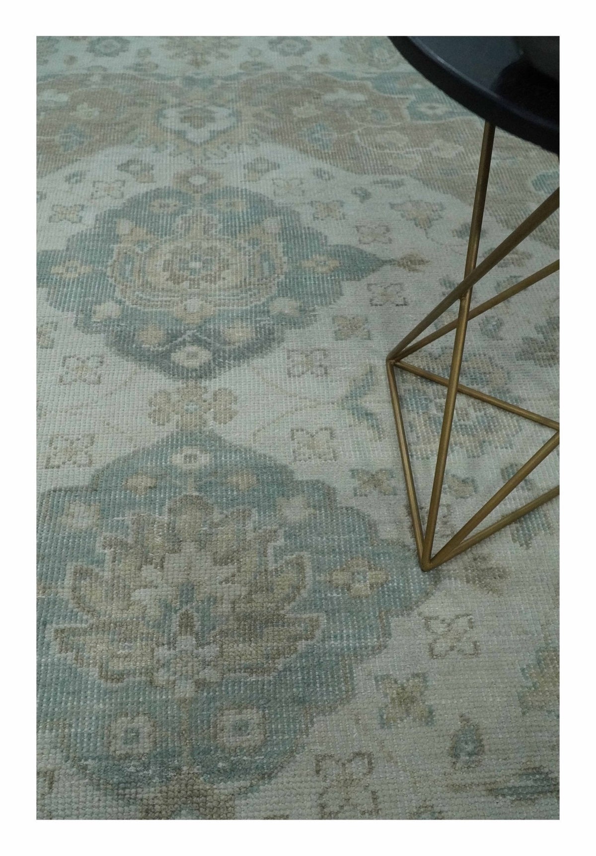 Custom Made Antique Style Neutral Ivory and Camel Custom Made wool Area Rug.
