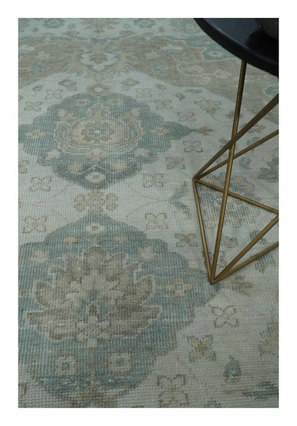 Custom Made Antique Style Neutral Ivory and Camel Custom Made wool Area Rug.