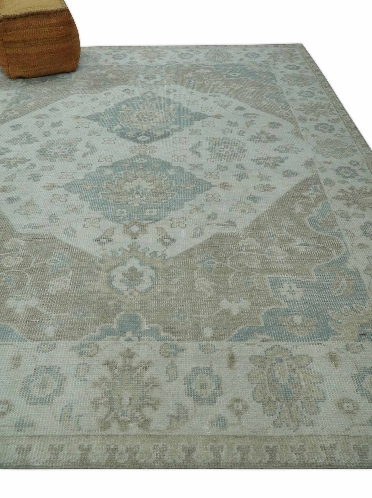 Custom Made Antique Style Neutral Ivory and Camel Custom Made wool Area Rug.