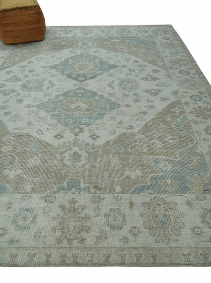 Custom Made Antique Style Neutral Ivory and Camel Custom Made wool Area Rug.