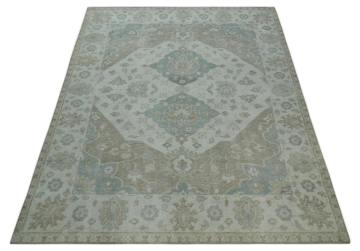 Custom Made Antique Style Neutral Ivory and Camel Custom Made wool Area Rug.