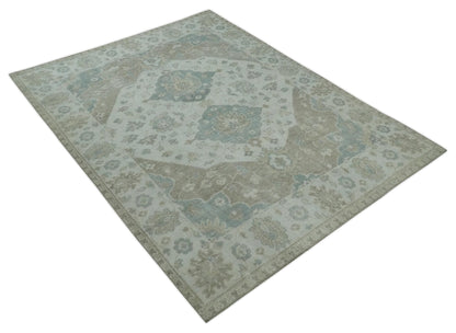 Custom Made Antique Style Neutral Ivory and Camel Custom Made wool Area Rug.
