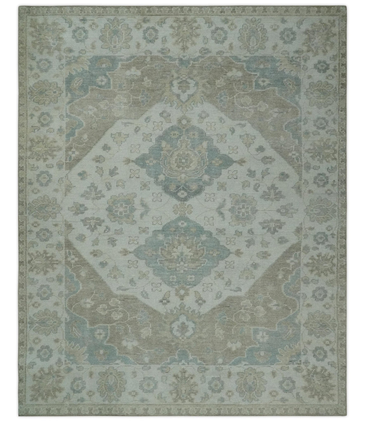 Custom Made Antique Style Neutral Ivory and Camel Custom Made wool Area Rug.