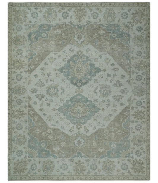 Custom Made Antique Style Neutral Ivory and Camel Custom Made wool Area Rug.