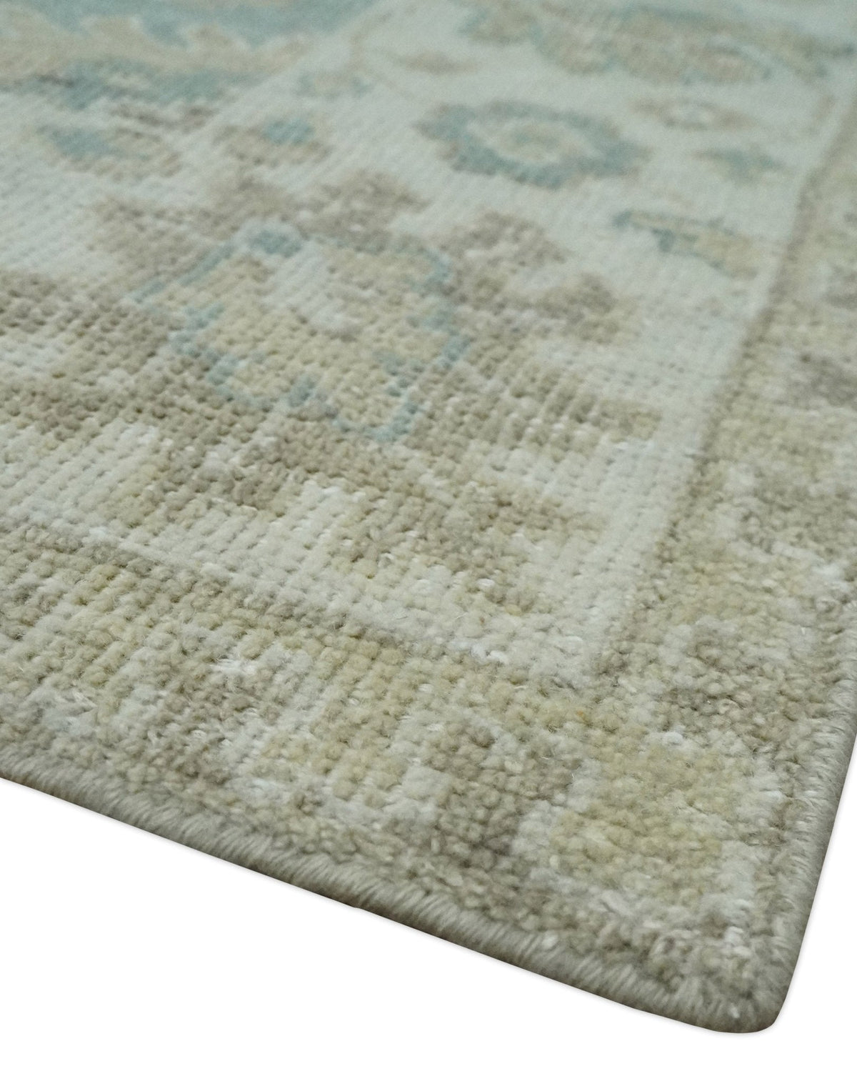 Custom Made Antique Style Neutral Ivory and Camel Custom Made wool Area Rug.