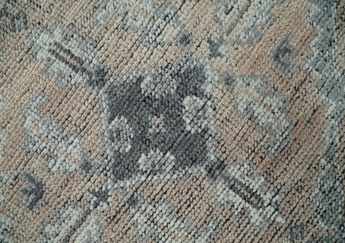 Custom Made Antique Style Peach, Ivory and Charcoal Hand knotted Traditional Wool Rug.