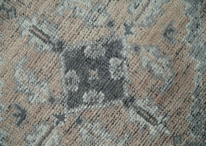Custom Made Antique Style Peach, Ivory and Charcoal Hand knotted Traditional Wool Rug.