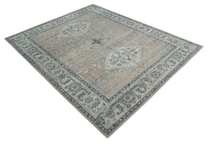 Custom Made Antique Style Peach, Ivory and Charcoal Hand knotted Traditional Wool Rug.