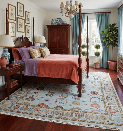 Custom Made Aqua and Green Hand knotted Traditional Oushak wool area Rug.
