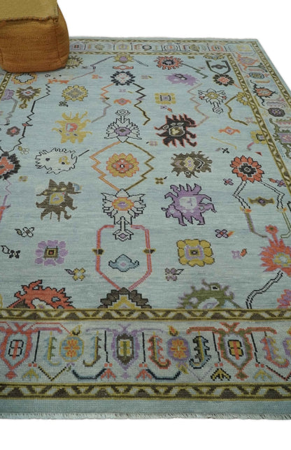 Custom Made Aqua and Green Hand knotted Traditional Oushak wool area Rug.