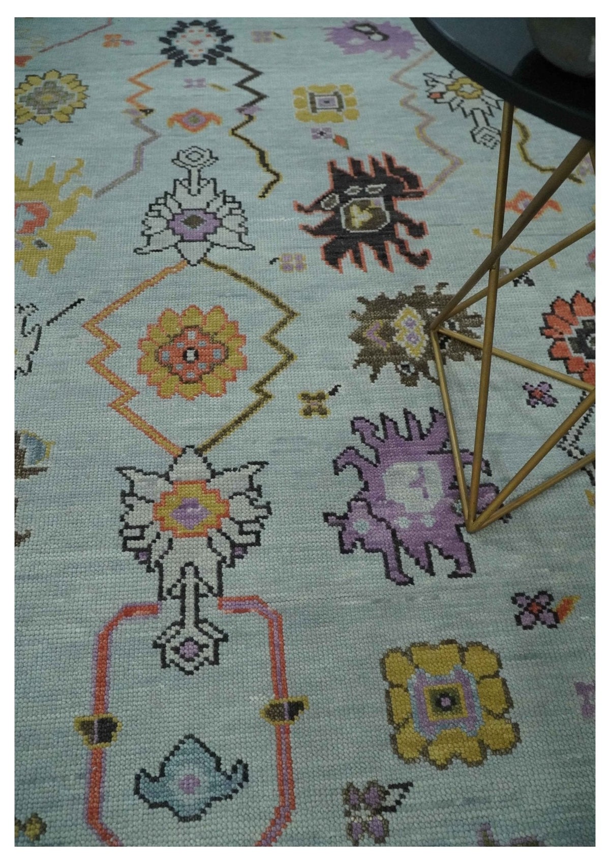 Custom Made Aqua and Green Hand knotted Traditional Oushak wool area Rug.