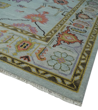 Custom Made Aqua and Green Hand knotted Traditional Oushak wool area Rug.