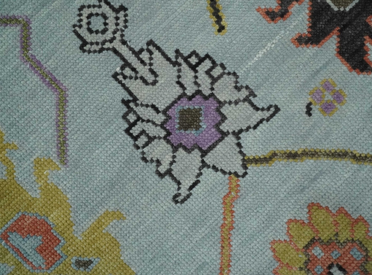 Custom Made Aqua and Green Hand knotted Traditional Oushak wool area Rug.
