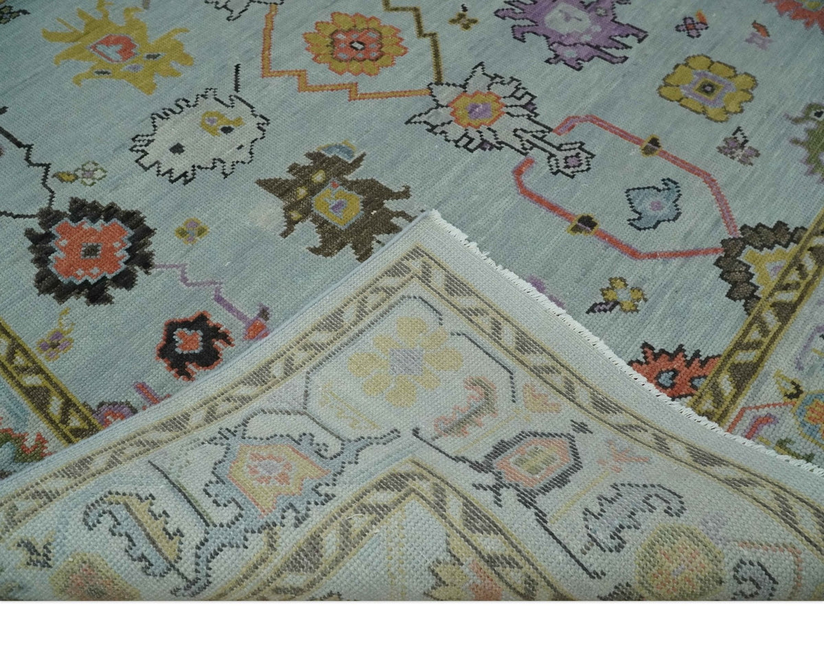 Custom Made Aqua and Green Hand knotted Traditional Oushak wool area Rug.