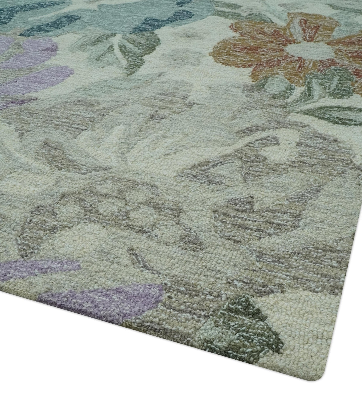 Custom Made Beautiful Ivory, Gray, Purple Flower Design Hand Tufted wool Area Rug.