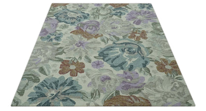 Custom Made Beautiful Ivory, Gray, Purple Flower Design Hand Tufted wool Area Rug.