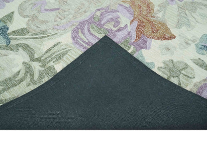 Custom Made Beautiful Ivory, Gray, Purple Flower Design Hand Tufted wool Area Rug.