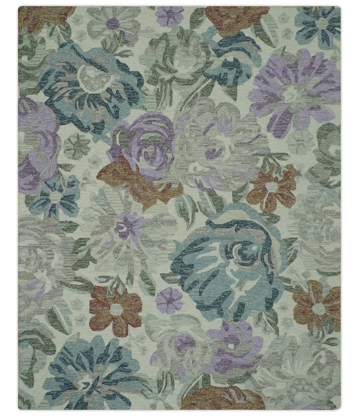 Custom Made Beautiful Ivory, Gray, Purple Flower Design Hand Tufted wool Area Rug.