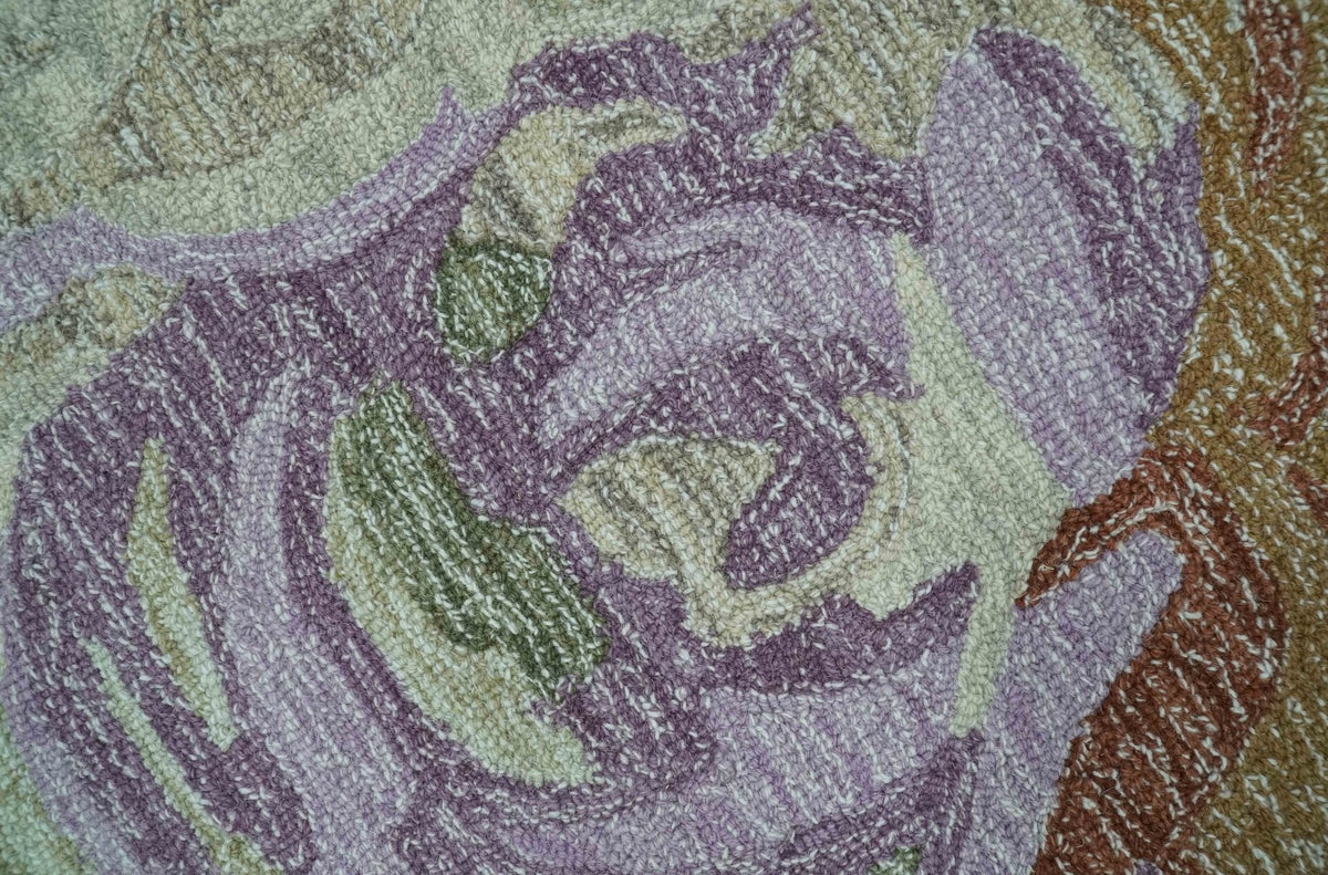 Custom Made Beautiful Ivory, Gray, Purple Flower Design Hand Tufted wool Area Rug.