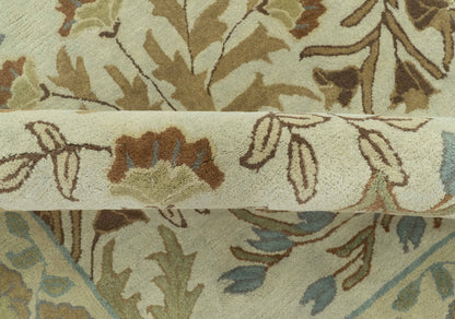 Custom Made Beige And Brown Traditional Floral Design Hand Tufted Wool Area Rug.