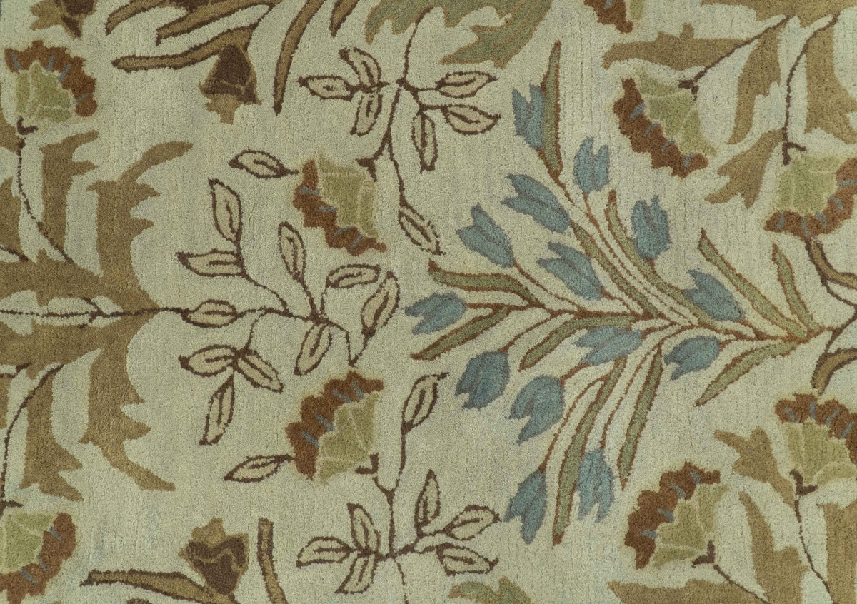 Custom Made Beige And Brown Traditional Floral Design Hand Tufted Wool Area Rug.
