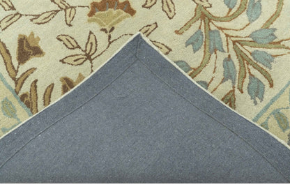 Custom Made Beige And Brown Traditional Floral Design Hand Tufted Wool Area Rug.