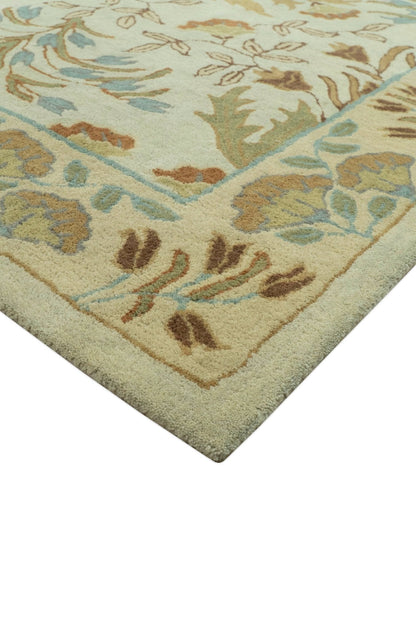 Custom Made Beige And Brown Traditional Floral Design Hand Tufted Wool Area Rug.
