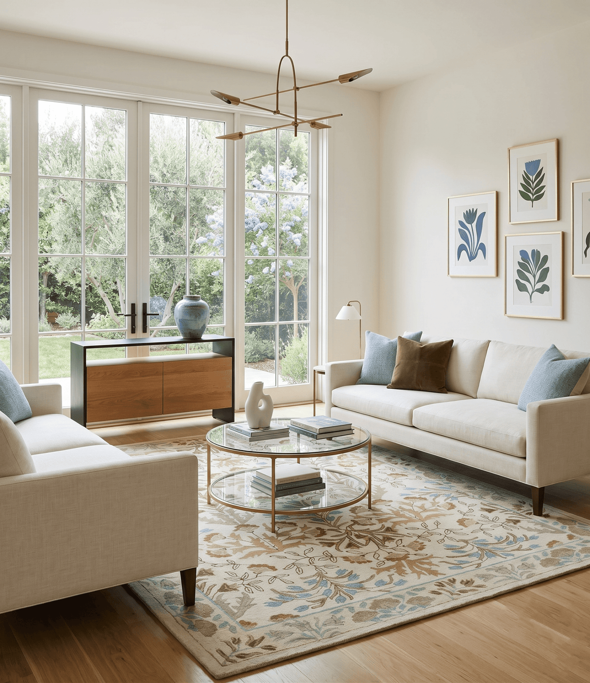 Custom Made Beige And Brown Traditional Floral Design Hand Tufted Wool Area Rug.