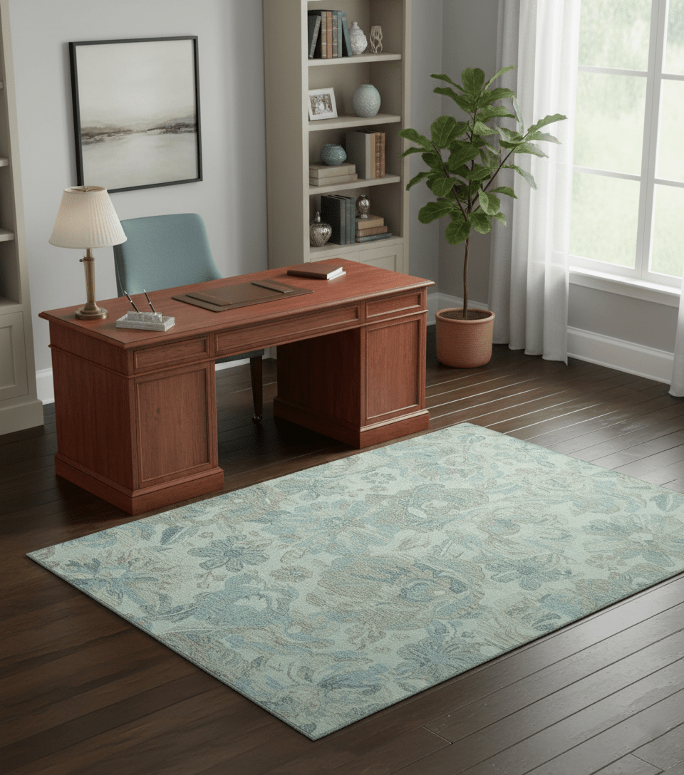 Custom Made Beige And Brown Traditional Floral Pattern Hand Tufted Wool Area Rug.