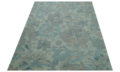 Custom Made Beige And Brown Traditional Floral Pattern Hand Tufted Wool Area Rug.