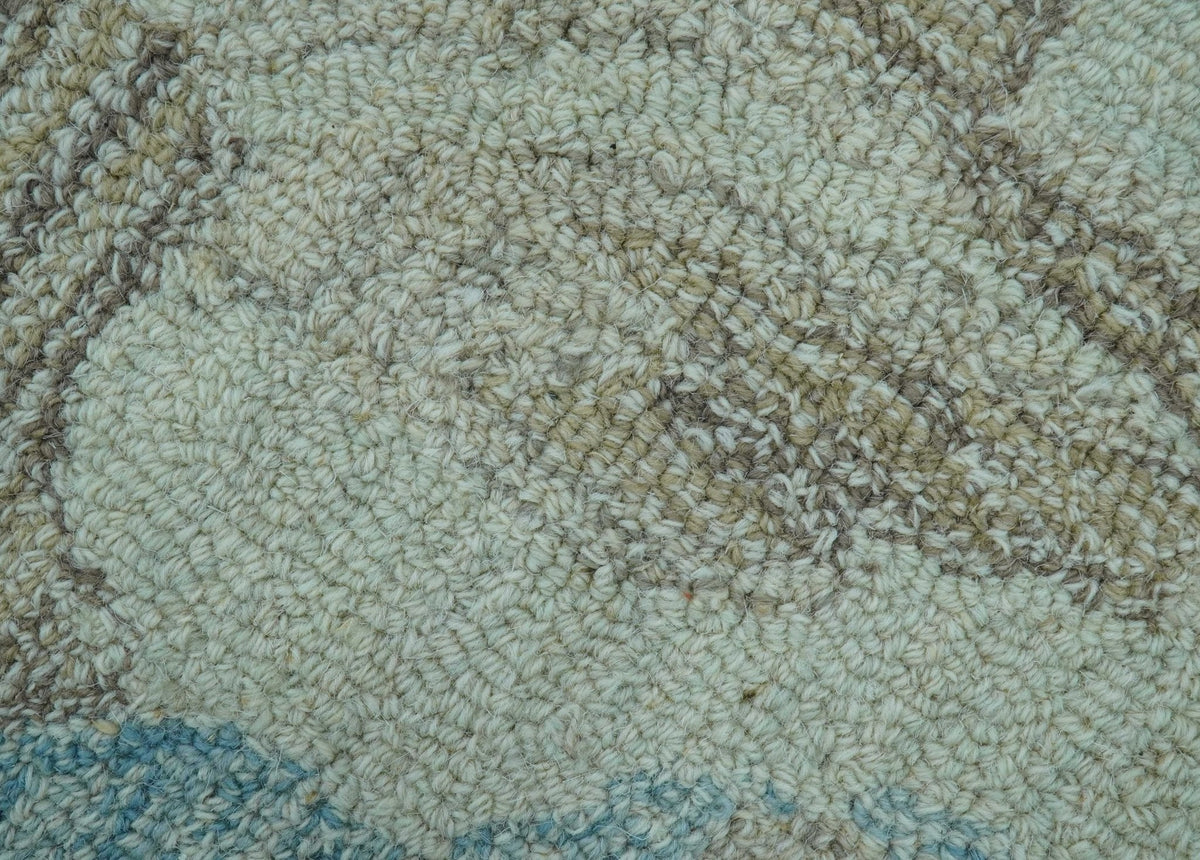 Custom Made Beige And Brown Traditional Floral Pattern Hand Tufted Wool Area Rug.
