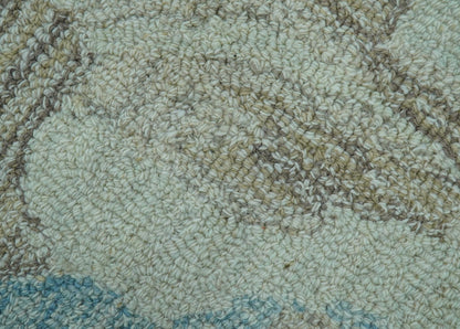 Custom Made Beige And Brown Traditional Floral Pattern Hand Tufted Wool Area Rug.