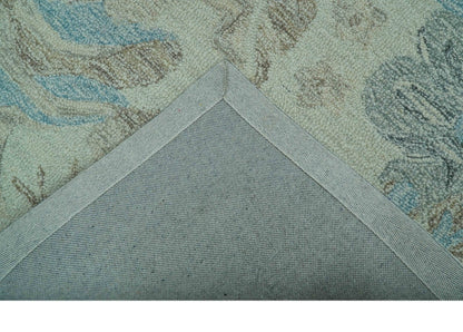 Custom Made Beige And Brown Traditional Floral Pattern Hand Tufted Wool Area Rug.