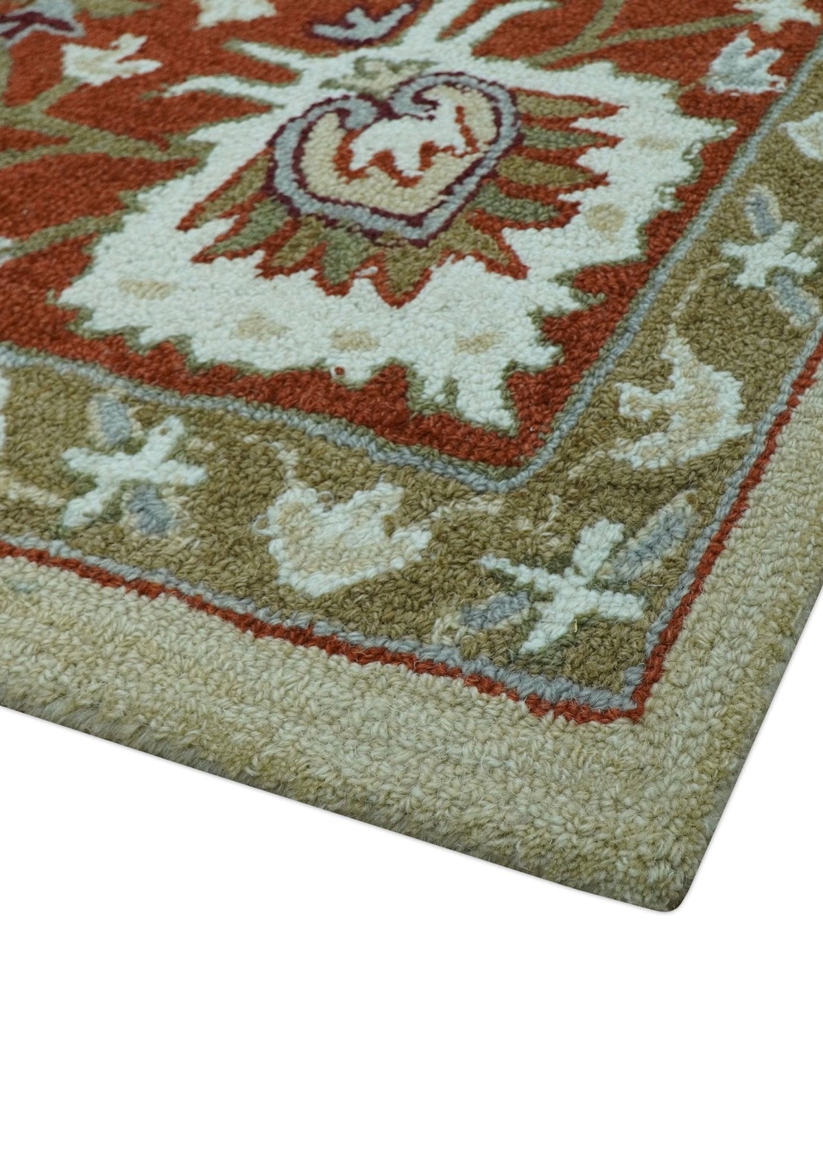 Custom Made Beige And Brown Traditional Oriental Design Hand Tufted Wool Area Rug.
