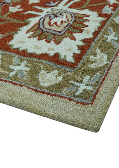 Custom Made Beige And Brown Traditional Oriental Design Hand Tufted Wool Area Rug.