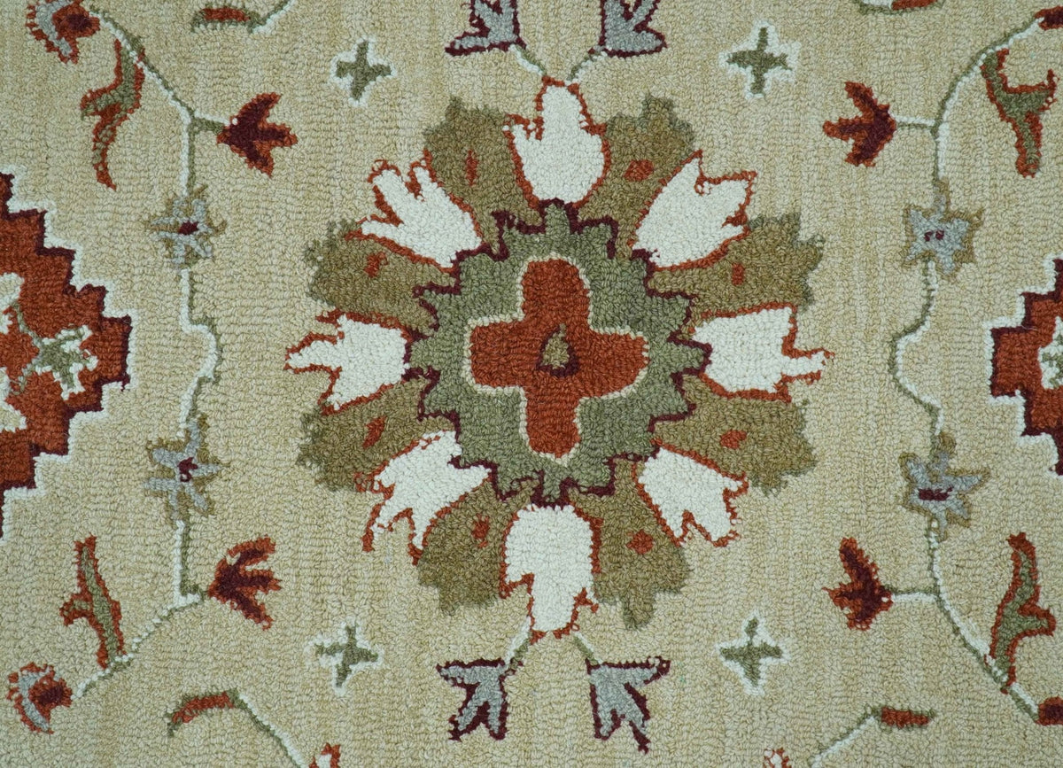 Custom Made Beige And Brown Traditional Oriental Design Hand Tufted Wool Area Rug.