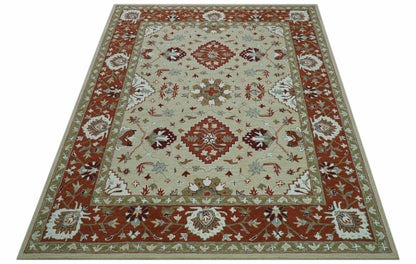 Custom Made Beige And Brown Traditional Oriental Design Hand Tufted Wool Area Rug.