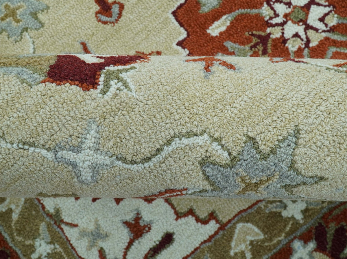 Custom Made Beige And Brown Traditional Oriental Design Hand Tufted Wool Area Rug.